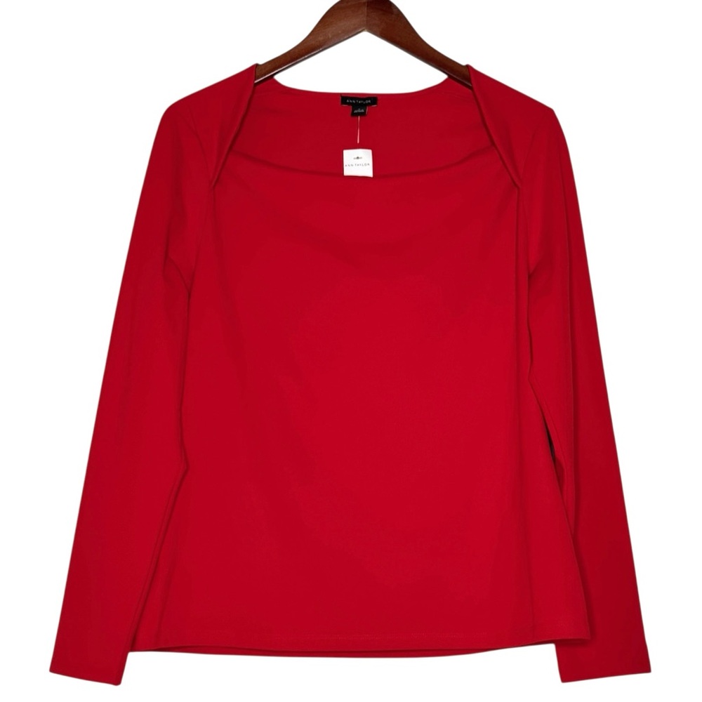 Ann Taylor Blouse Square Neck Long Sleeve Red Office SZ Large